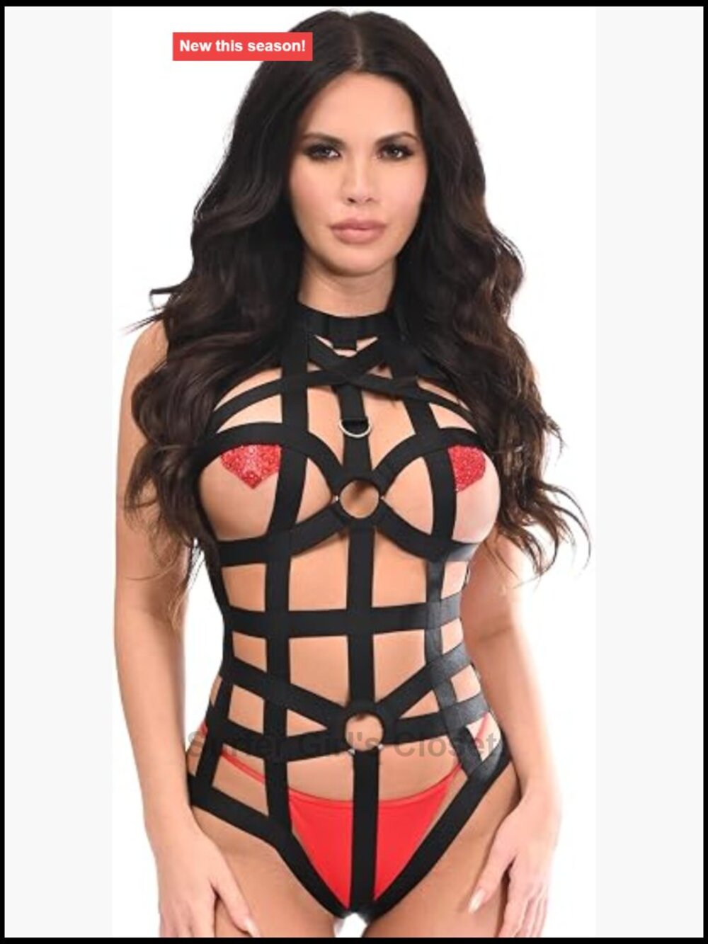 Stretchy Body Harness Bodysuit with Silver Hardware Corset